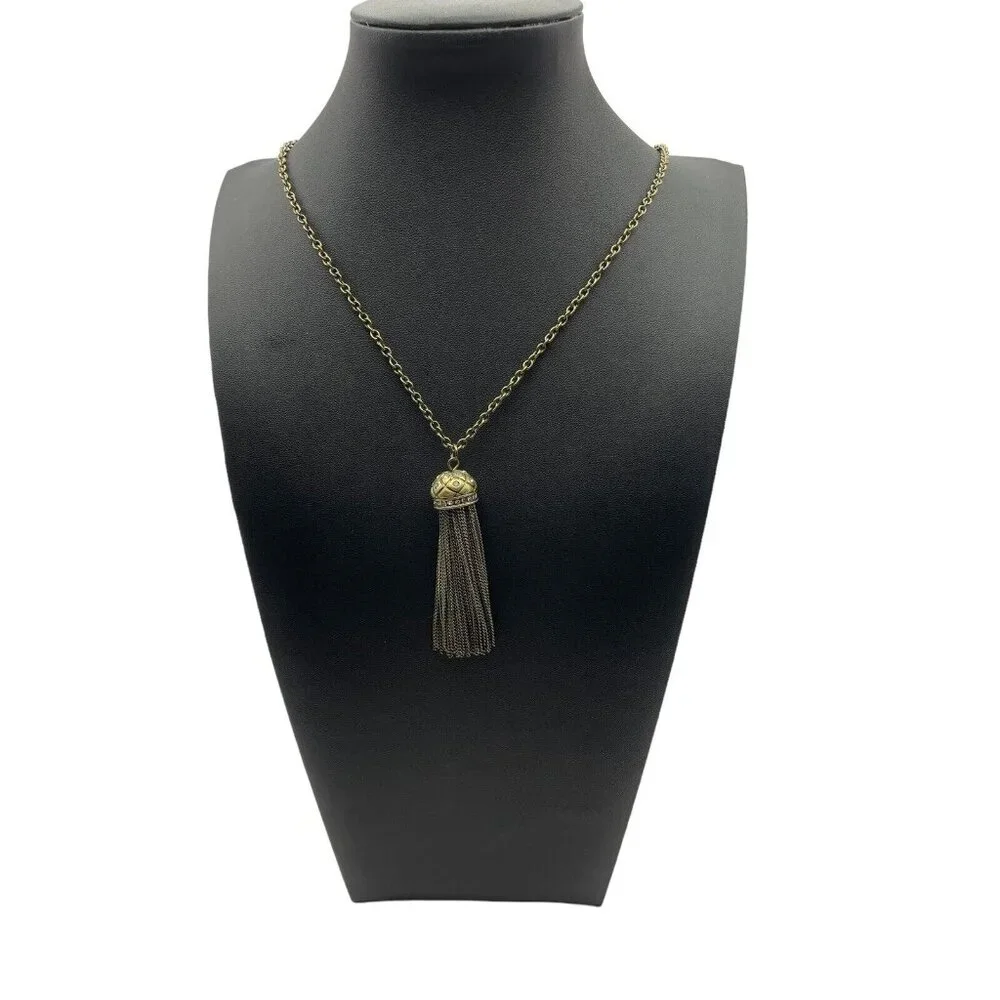 J Crew Pavé Clear Rhinestone Dome Tassel Chain Necklace‎ Gold Tone Adjustable